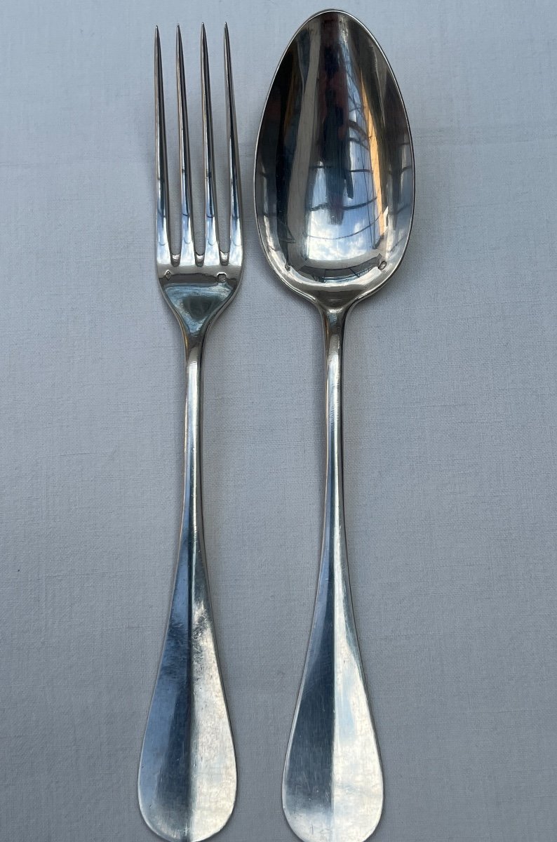 Suite Of Cutlery In Sterling Silver Goldsmith Henri Soufflot Medallion Louis XVI-photo-4