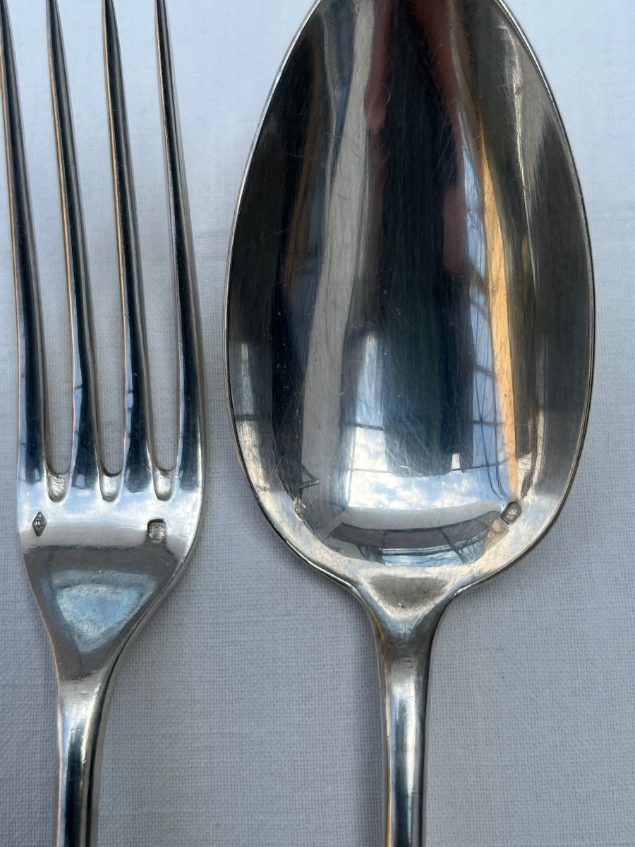 Suite Of Cutlery In Sterling Silver Goldsmith Henri Soufflot Medallion Louis XVI-photo-5