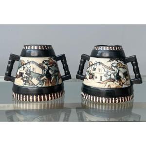 Pair Of Ciboure Stoneware Vases Roger Bernè & Rodolphe Ficher