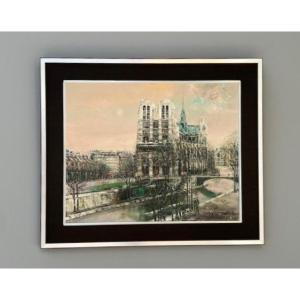 Grande Huile Sur Toile Notre Dame De Paris  Signée 