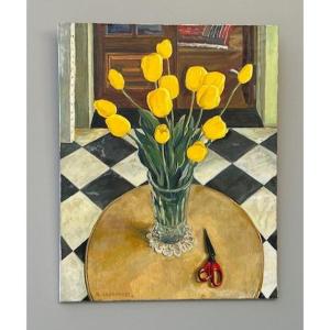 Raymond Legrand 1929-1999 Nature Morte Aux Tulipes Jaune 