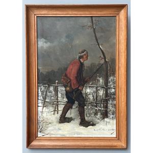 Tableau XIXéme  De Henry Walker d'Acosta " Chouan Dans Un Paysage d'Hiver "