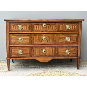 Louis XVI Chest Of Drawers In Walnut And 18th Century Marquetry 