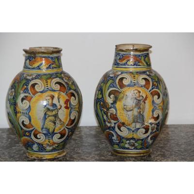 Venise XVIéme Paire De Vases Boule Décor Polychrome 