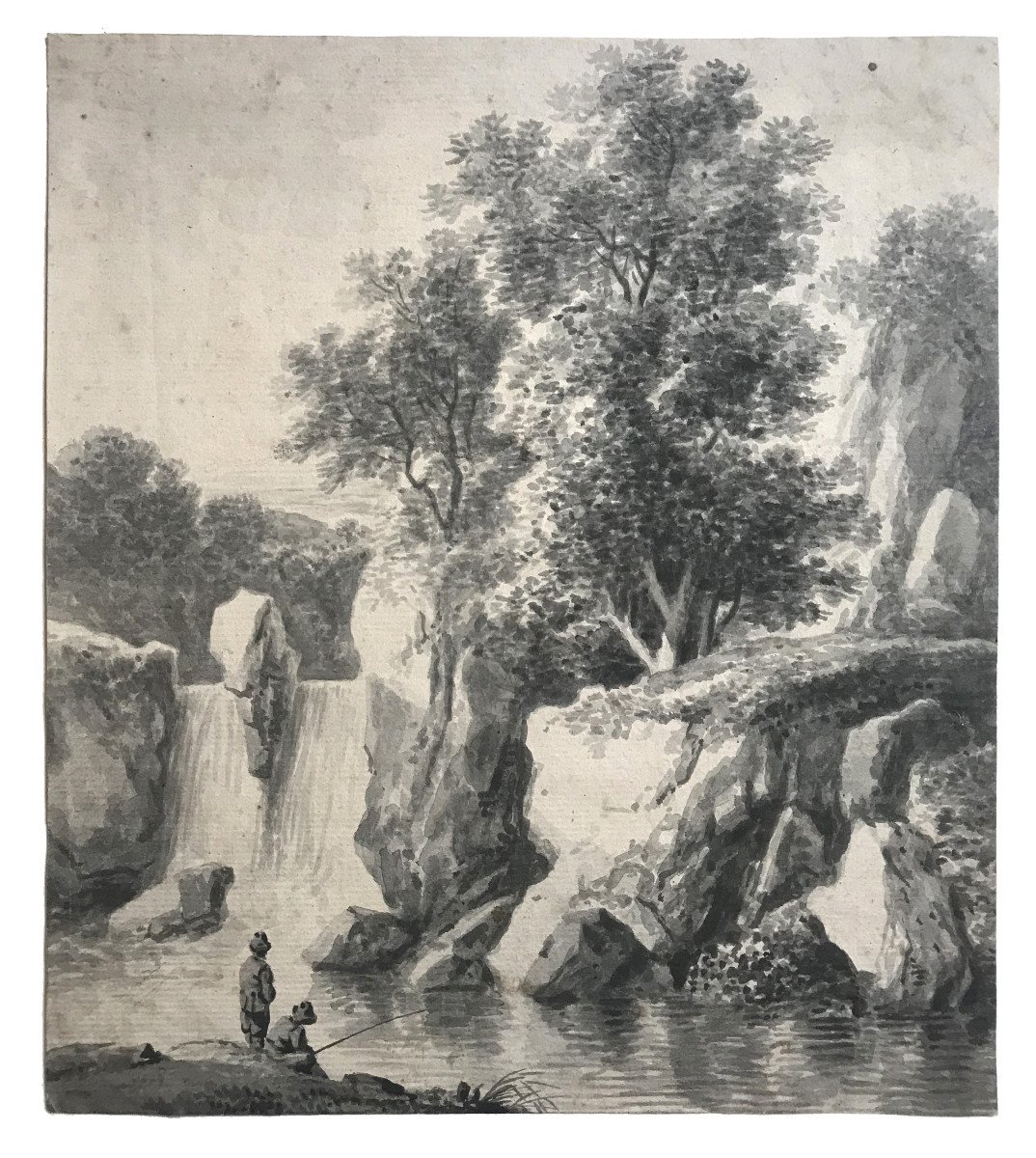 Landscape With Fishermen In Front Of A Waterfall