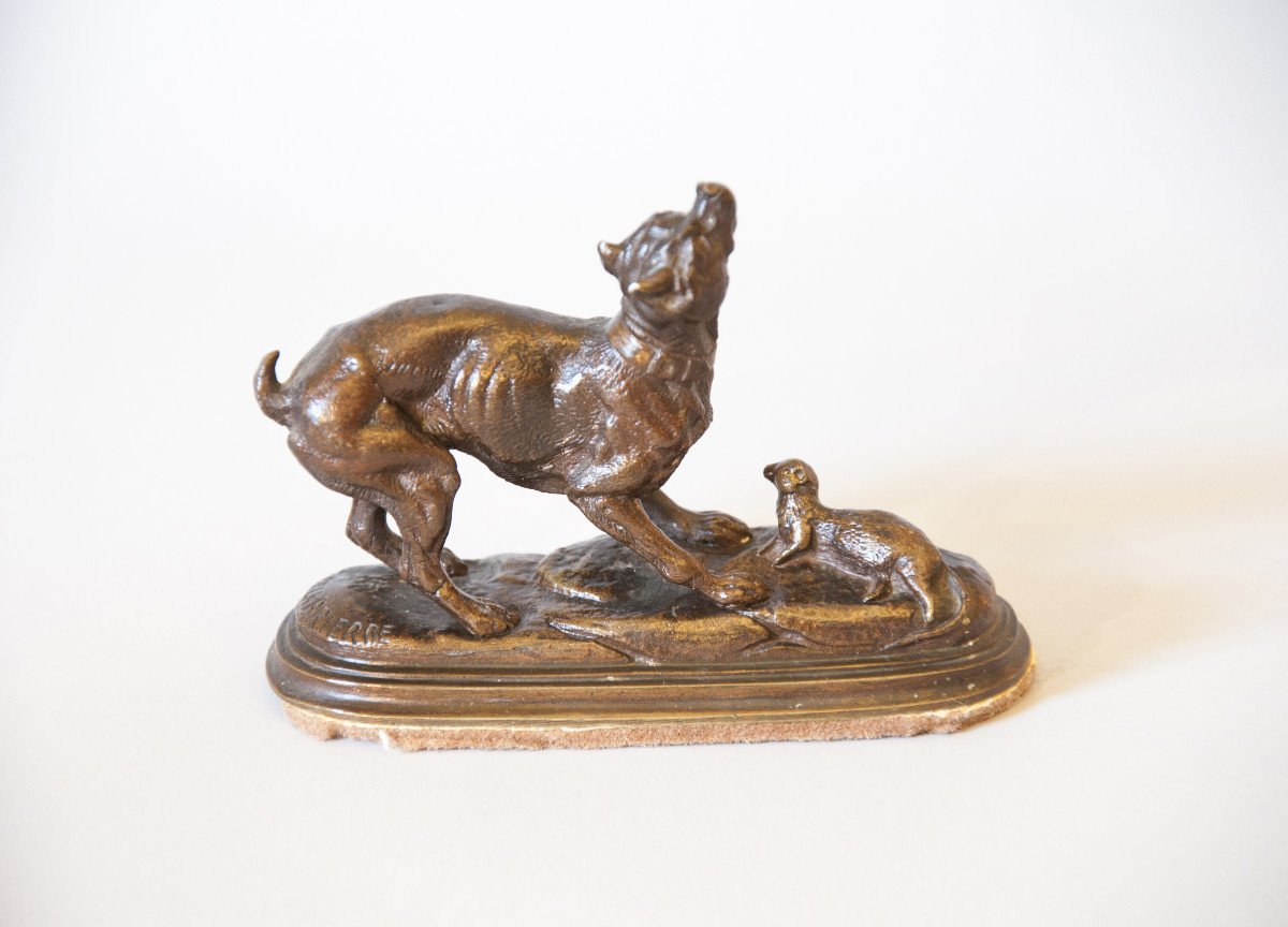 Paul Edouard Delabrierre (1829-1910), Dog And Weasel, Bronze-photo-2