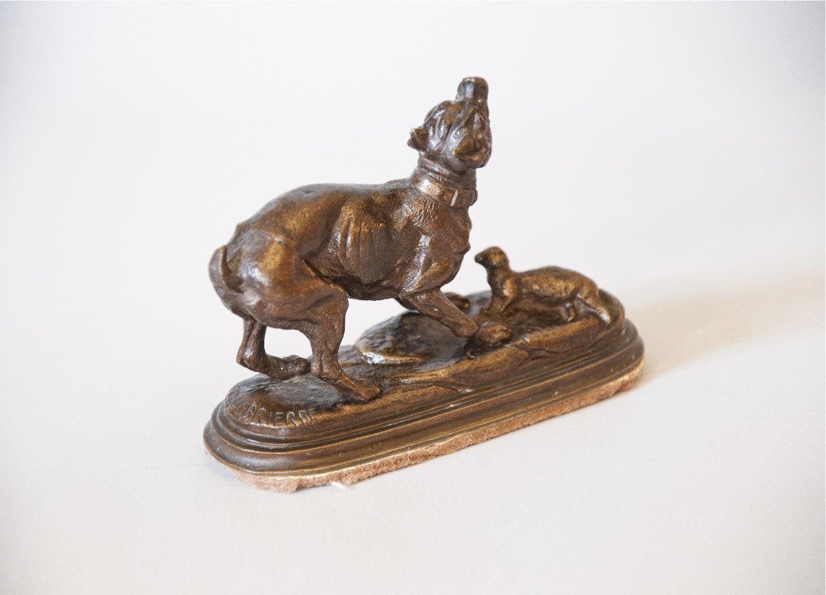 Paul Edouard Delabrierre (1829-1910), Dog And Weasel, Bronze-photo-4