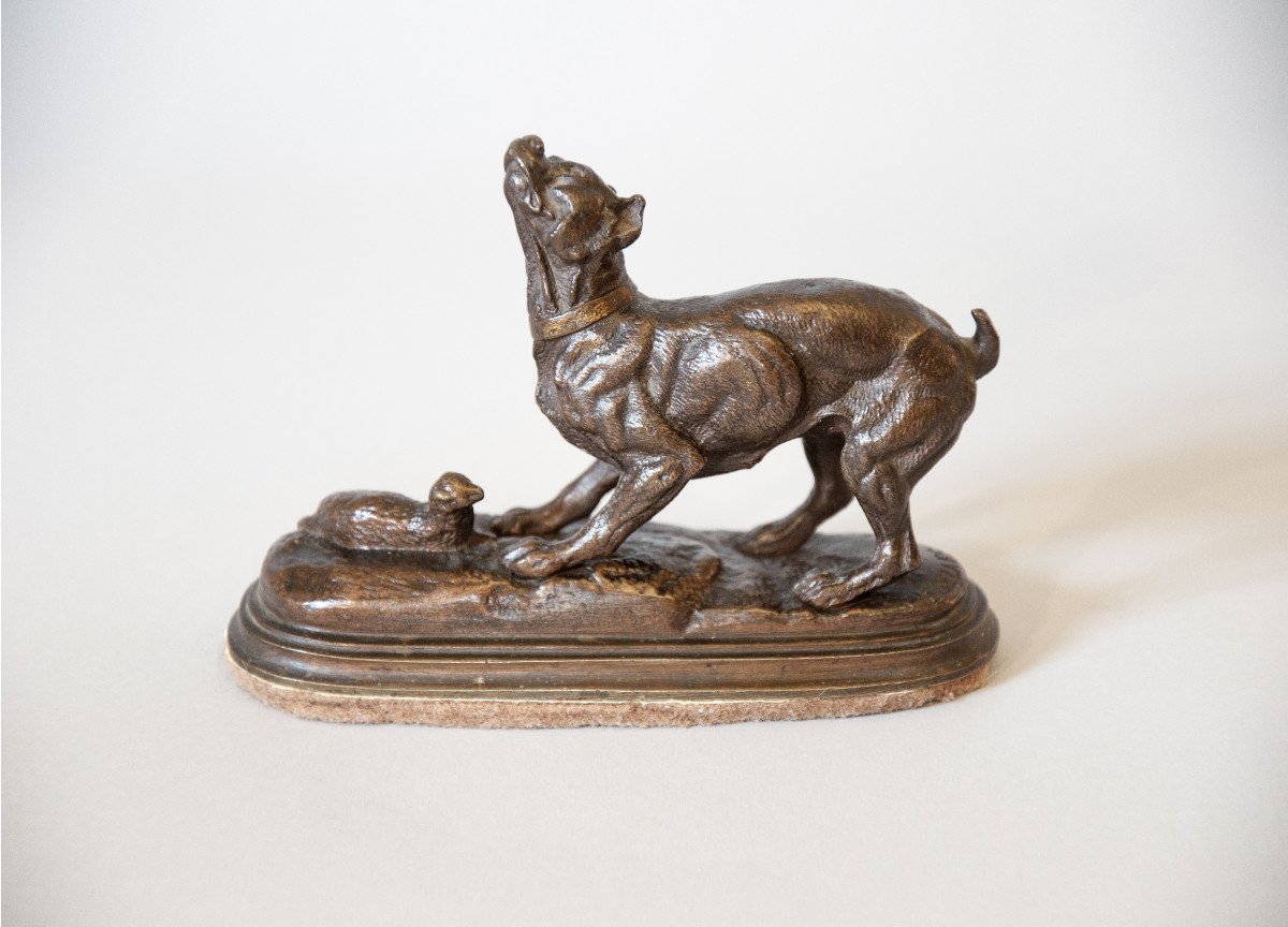 Paul Edouard Delabrierre (1829-1910), Dog And Weasel, Bronze