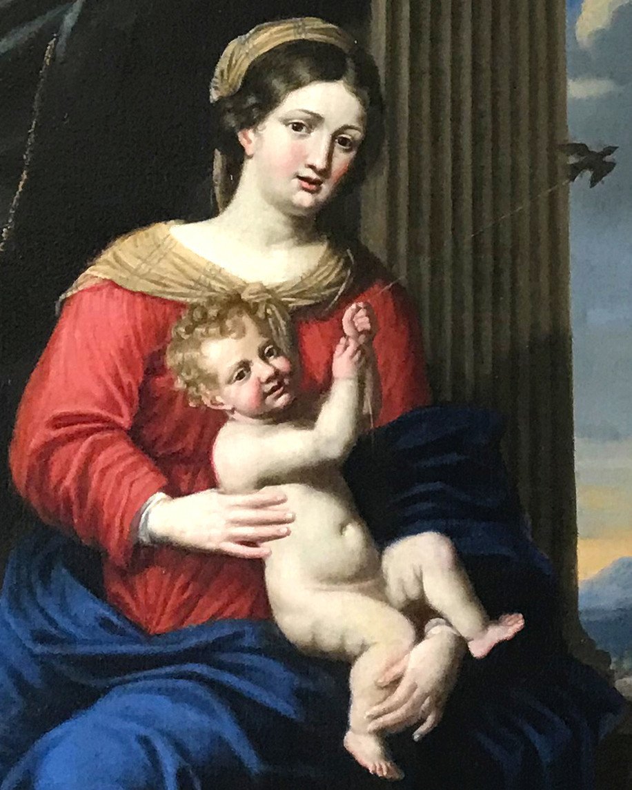 Vierge à l'enfant jouant avec un oiseau attaché à un fil par Pierre Le Tellier (1614-après1680)-photo-3