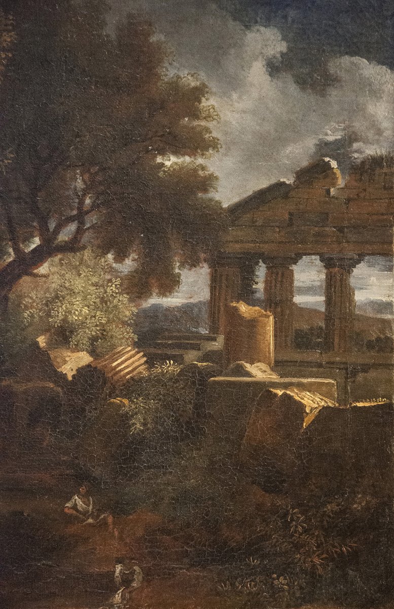 Italianate Landscape With Ruins, Attr. Jan Dirksz Both (utrecht, C.1618-1652), Oil On Canvas-photo-2