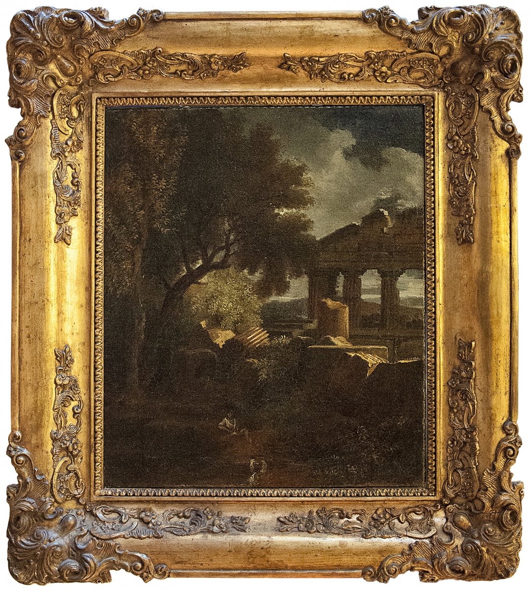 Paysage italianisant avec ruines, attr. Jan Dirksz Both (Utrecht, c.1618-1652), huile sur toile