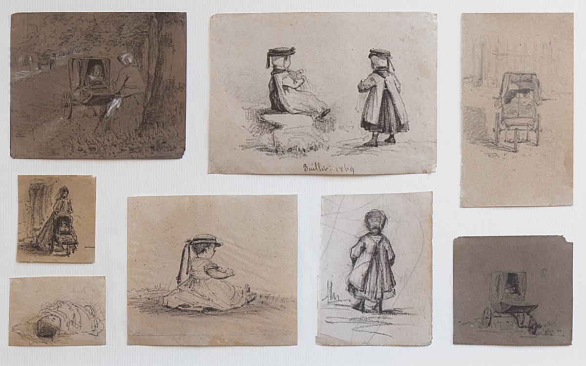 G. Henry (1838-1902), Two Plates Of Sketchbooks: The Artist's Daughter, 1866-1869-photo-2