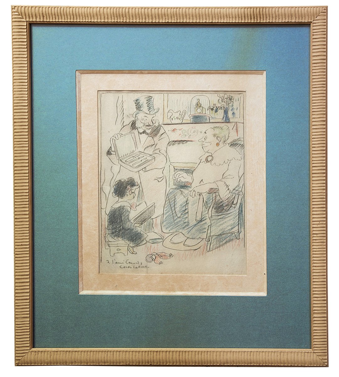 Chas Laborde (1886-1941), Original Drawing In Colored Pencils, Signed And Dedicated-photo-2