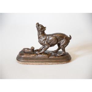 Paul Edouard Delabrierre (1829-1910), Dog And Weasel, Bronze