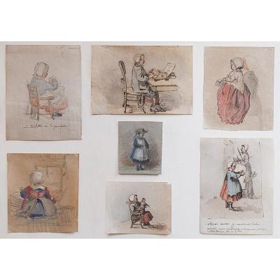 G. Henry (1838-1902), Deux planches de carnets de dessins : la fille de l'artiste, 1866-1869