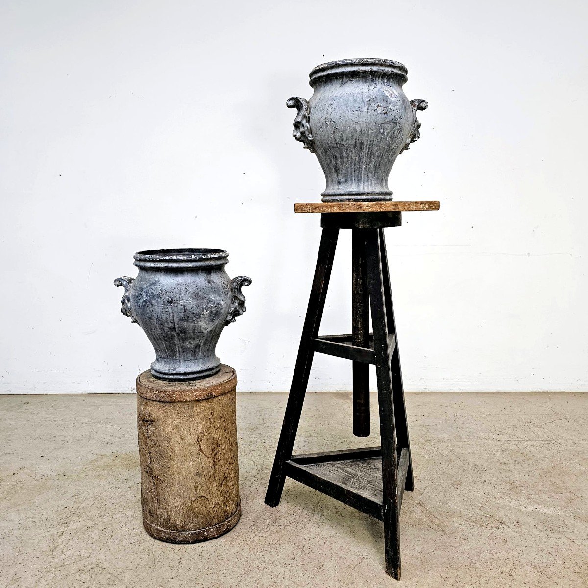Pair Of Rouen Enameled Cast Iron Vases-photo-4