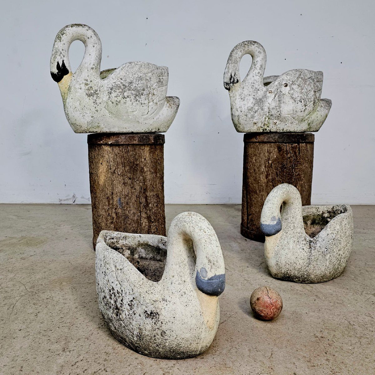 4 Cement Swan Planters-photo-3