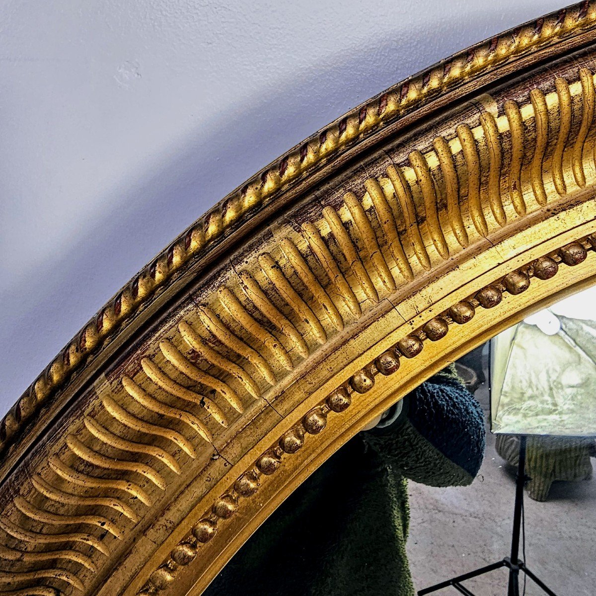 Important 19th Century Gilded Oval Mirror-photo-2