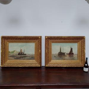 Grande paire de tableaux de marine du 19éme
