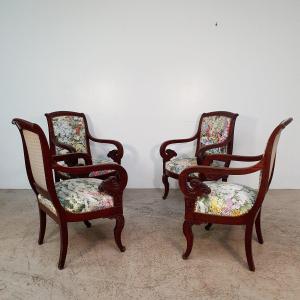 4 Mahogany Armchairs From The Restoration Period