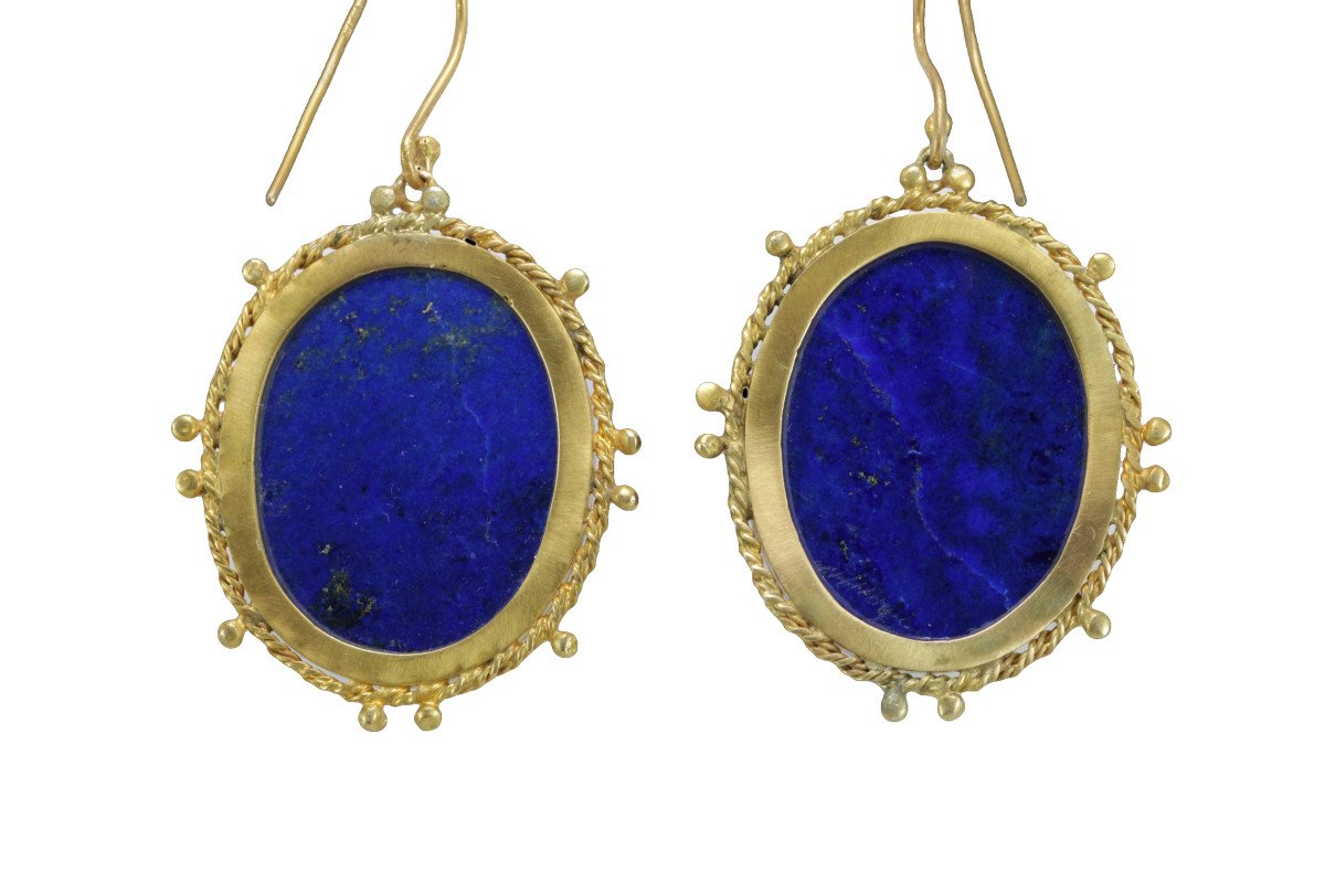 Boucles d'Oreilles Anciennes Or Lapis Lazuli  Camee-photo-2