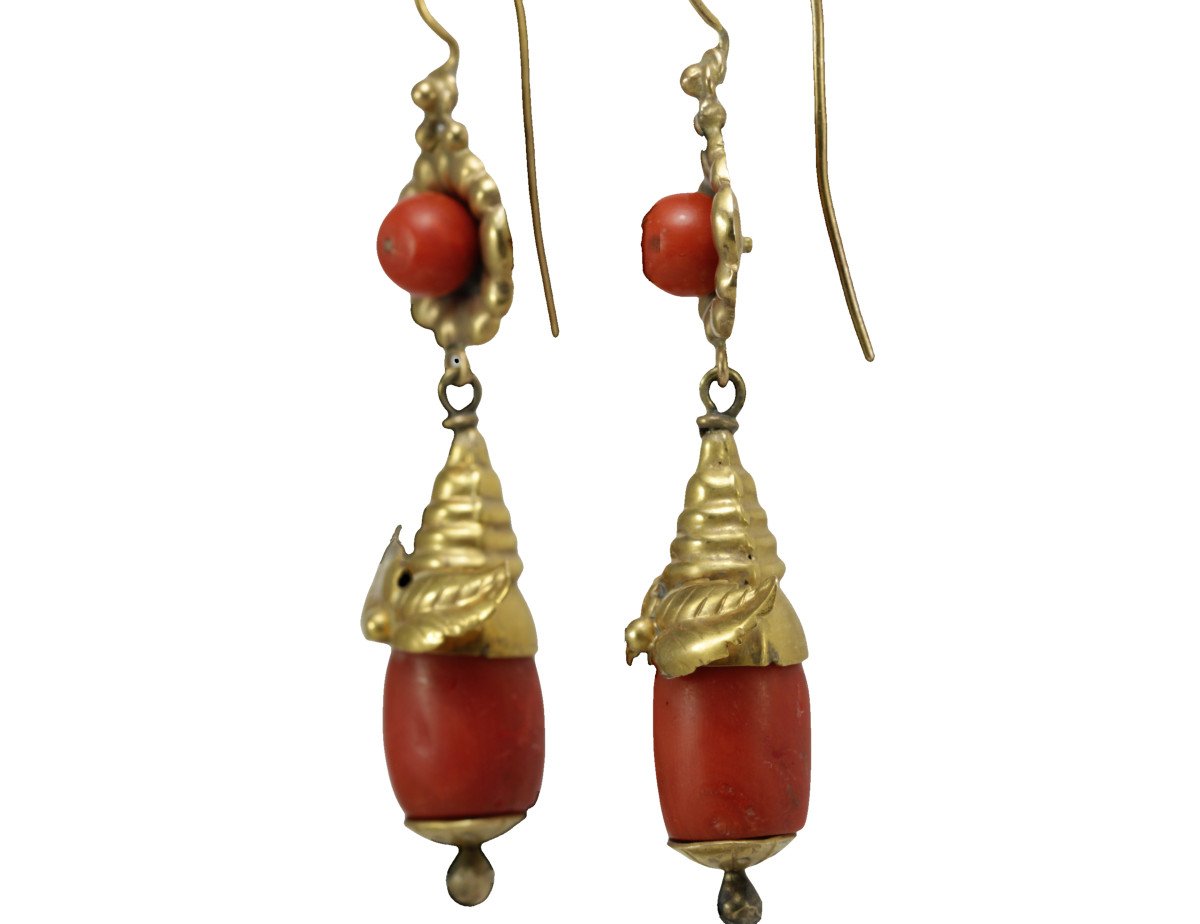 Antique Coral Gold Earrings-photo-3