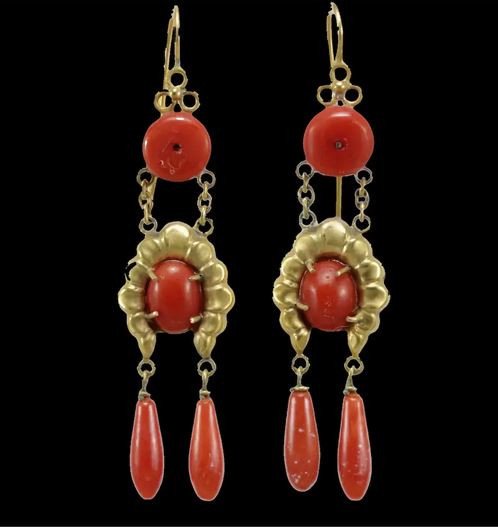 Antique Coral Gold Earrings-photo-2