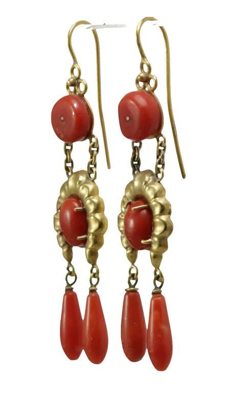 Antique Coral Gold Earrings-photo-3