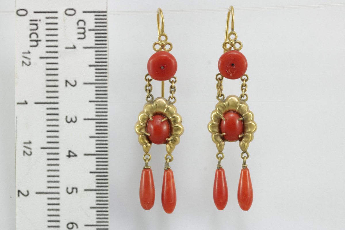 Antique Coral Gold Earrings-photo-3