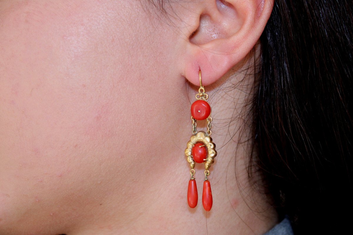 Antique Coral Gold Earrings-photo-5