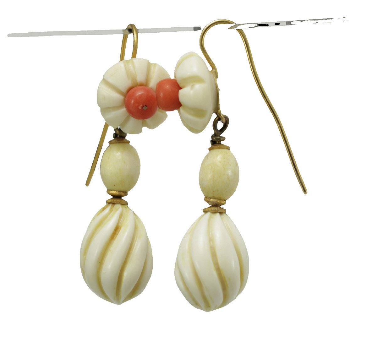 Antique Ivory Coral Gold Earrings-photo-3