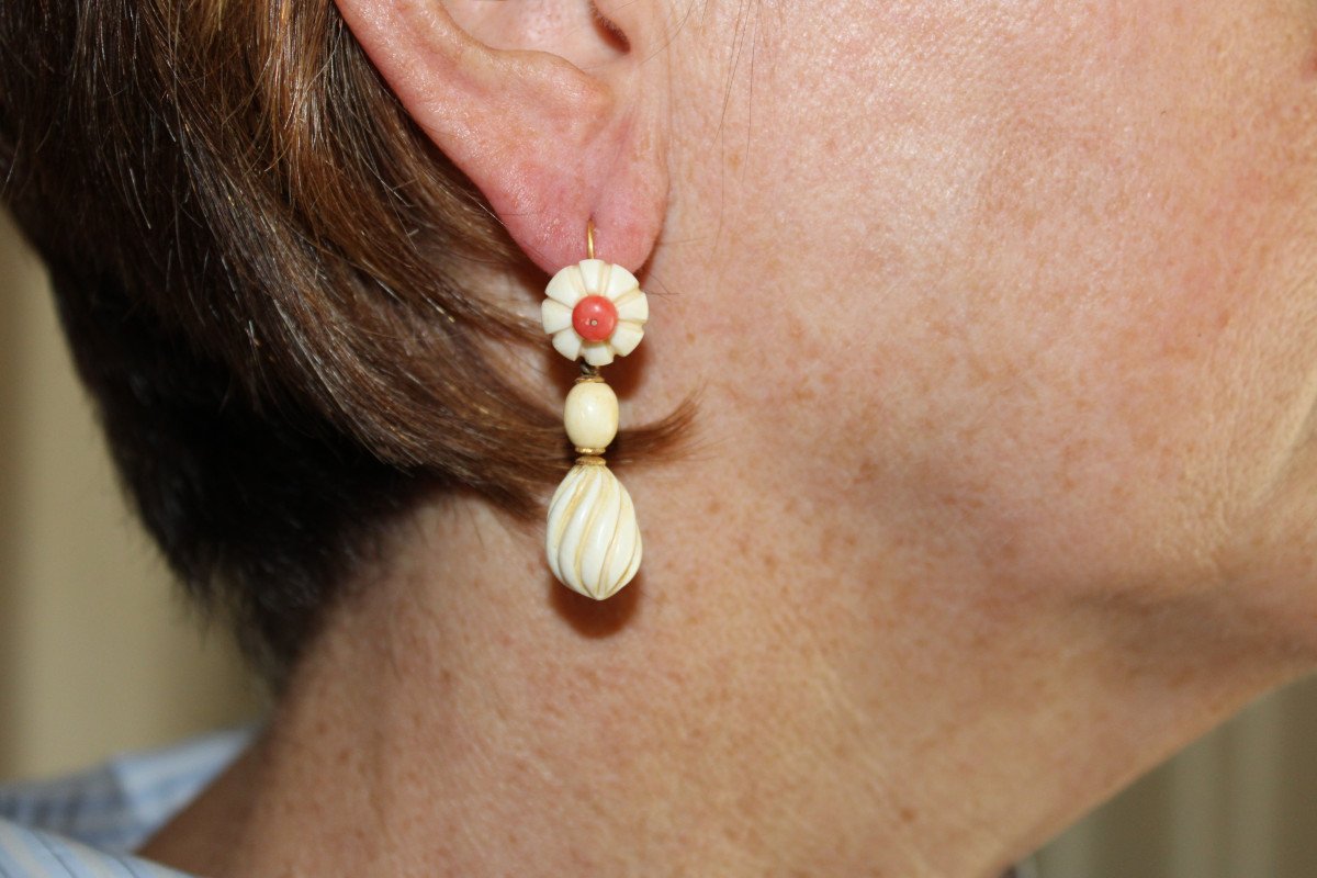 Antique Ivory Coral Gold Earrings-photo-4