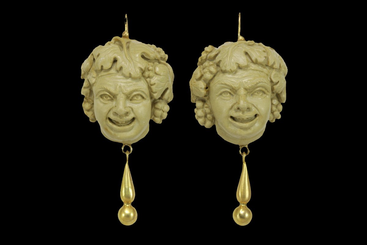Antique Lava Cameos Gold Earrings-photo-2