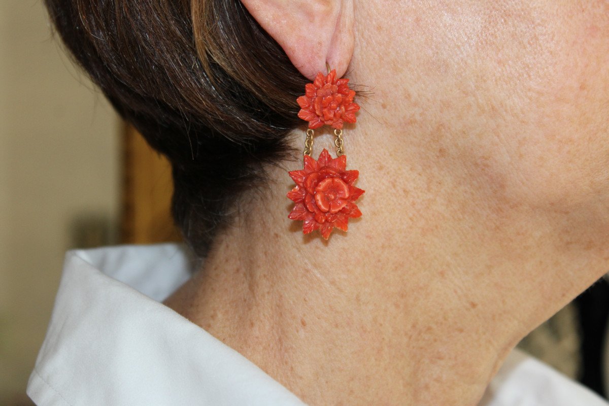 Antique Coral Gold Earrings-photo-4