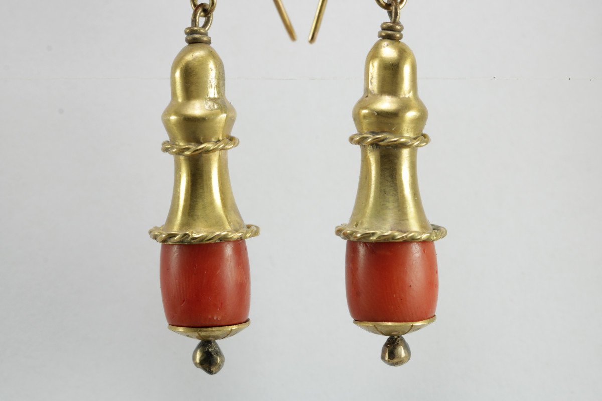 Boucles d'Oreilles Anciennes Or Corail-photo-1