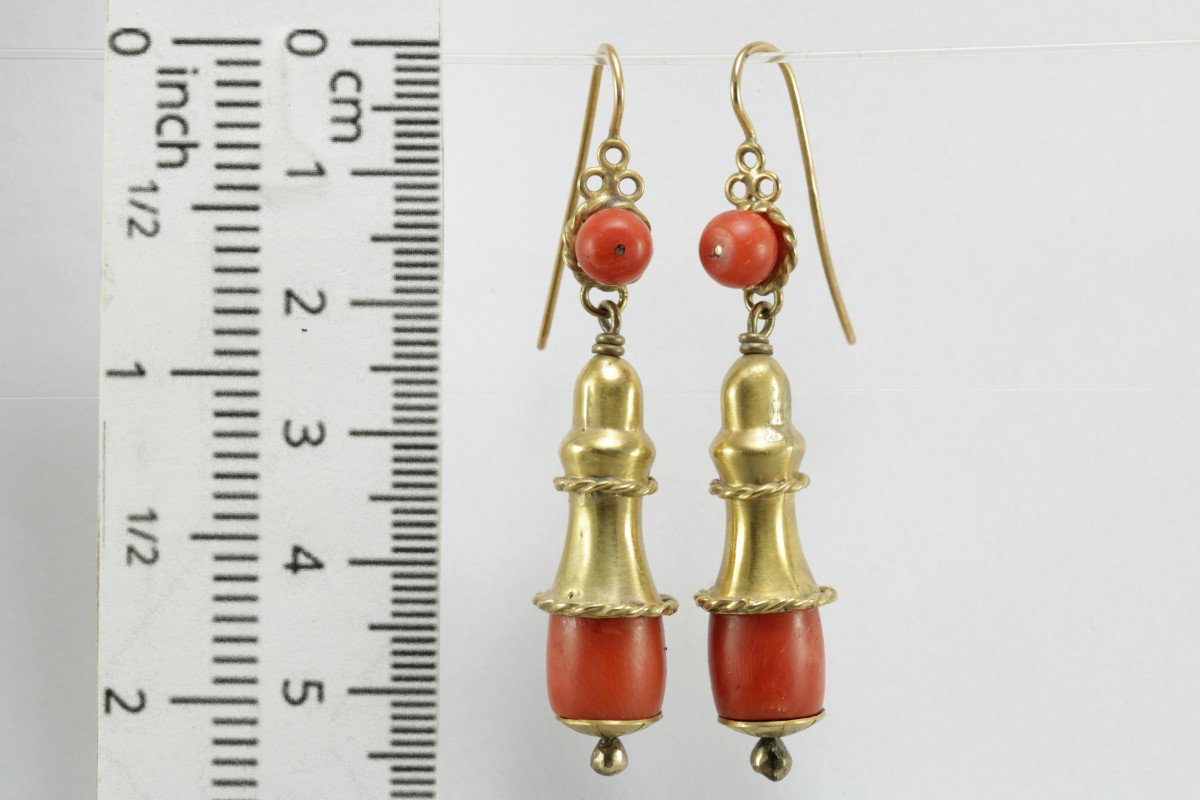 Boucles d'Oreilles Anciennes Or Corail-photo-3