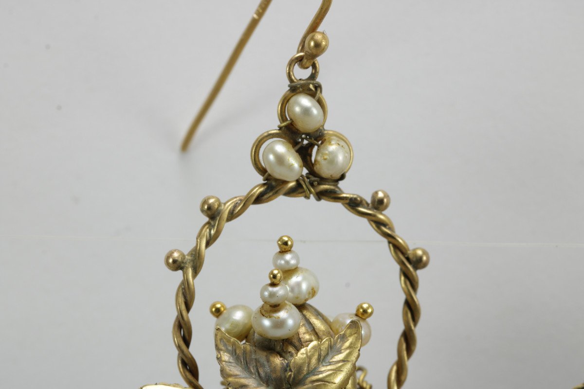 Boucles d'Oreilles Anciennes Or Perles Fines-photo-4