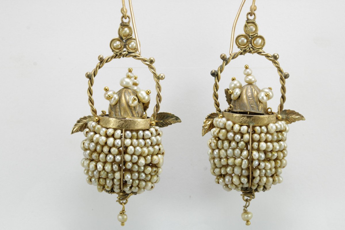 Boucles d'Oreilles Anciennes Or Perles Fines-photo-2