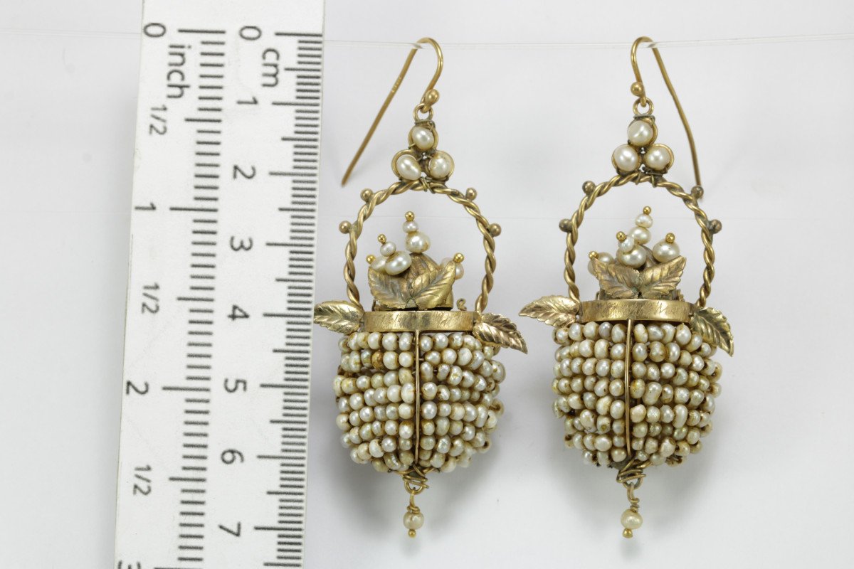 Boucles d'Oreilles Anciennes Or Perles Fines-photo-3