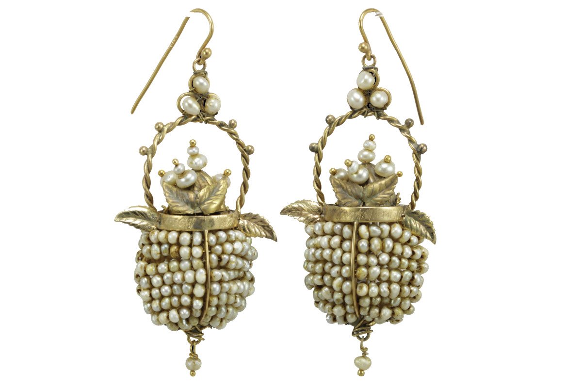 Boucles d'Oreilles Anciennes Or Perles Fines