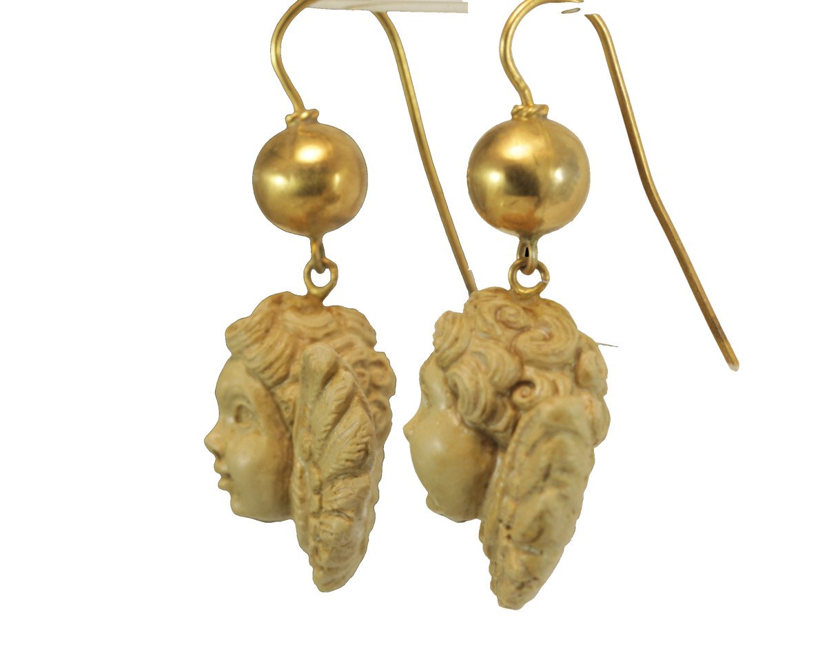 Antique Lava Cameos Gold Earrings-photo-3