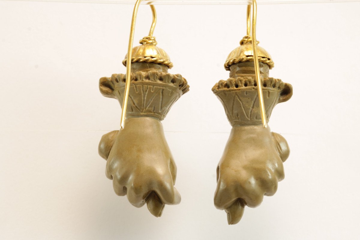 Antique Lava Carved Gold Earrings-photo-2