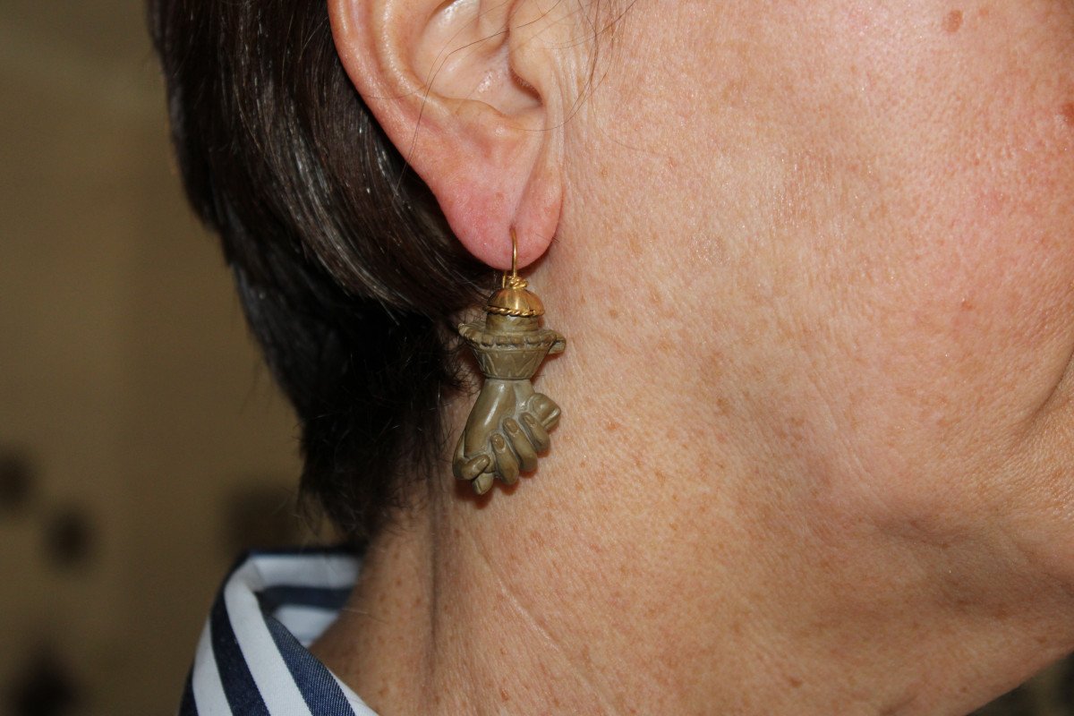 Antique Lava Carved Gold Earrings-photo-4