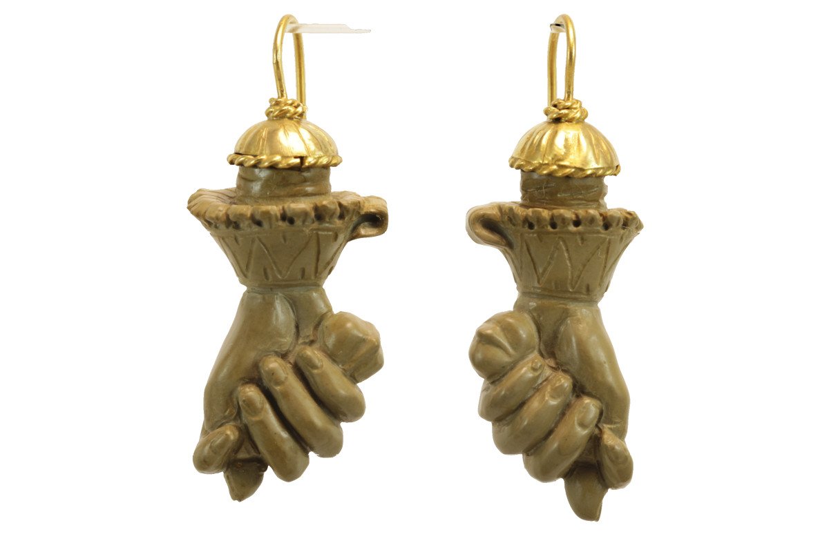 Antique Lava Carved Gold Earrings