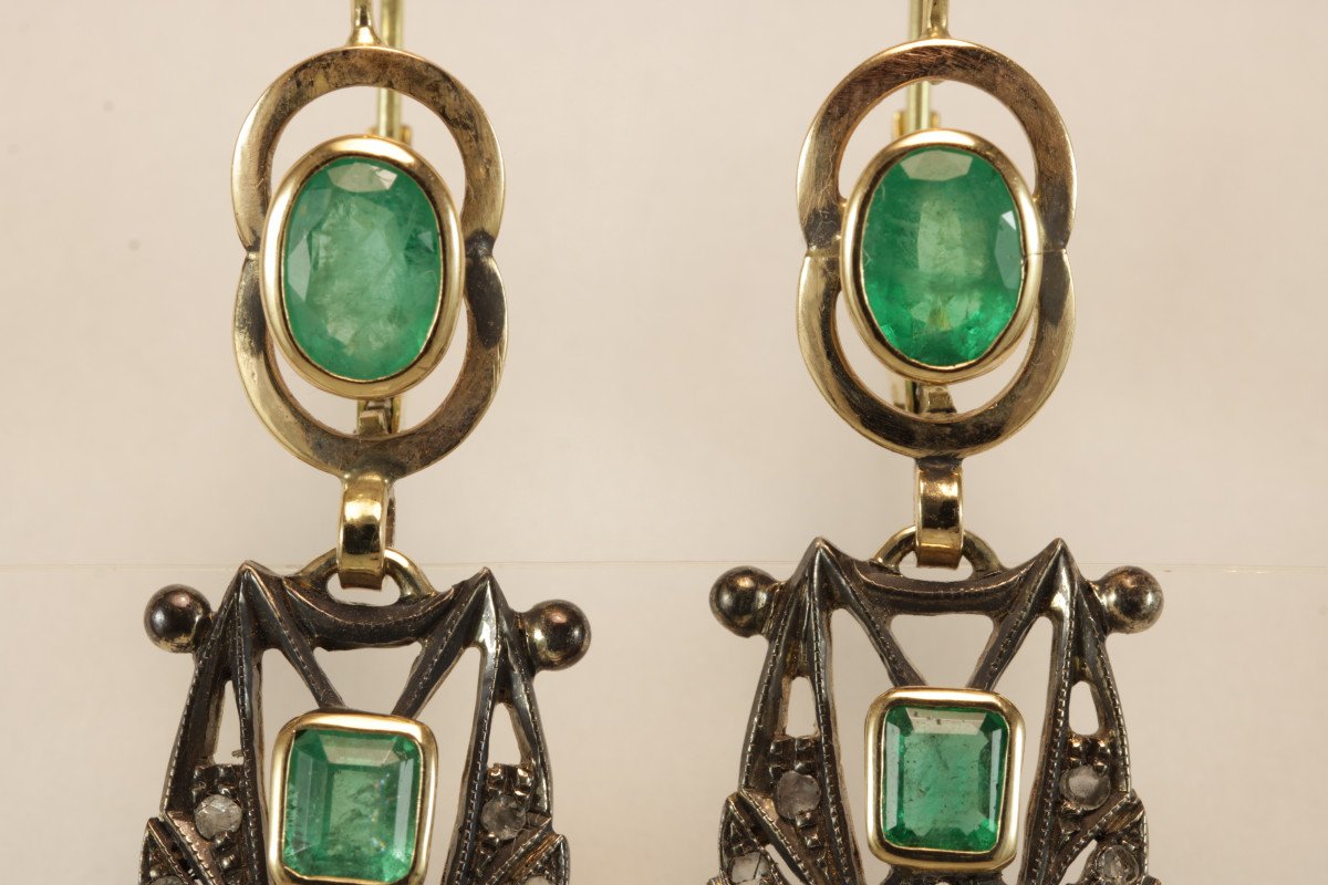 Antique Emeralds Diamonds Catalan Earrings-photo-1