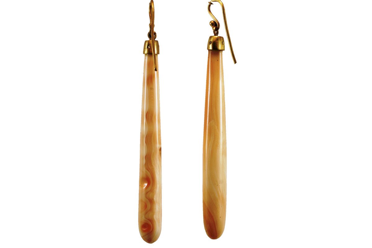 Antique Coral Drop Gold Earrings-photo-2