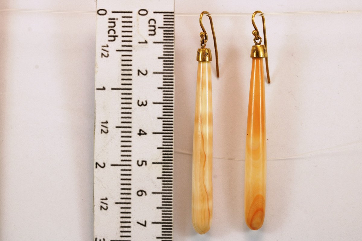 Antique Coral Drop Gold Earrings-photo-3