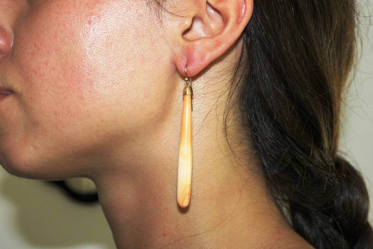 Antique Coral Drop Gold Earrings-photo-4