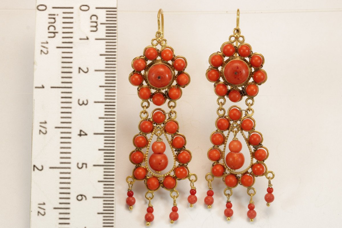 Antique Coral Gold Earrings-photo-3