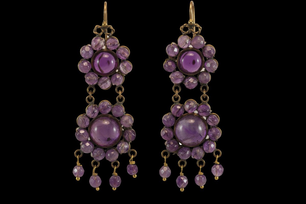 Boucles d'Oreilles Anciennes Or Amethyste-photo-2